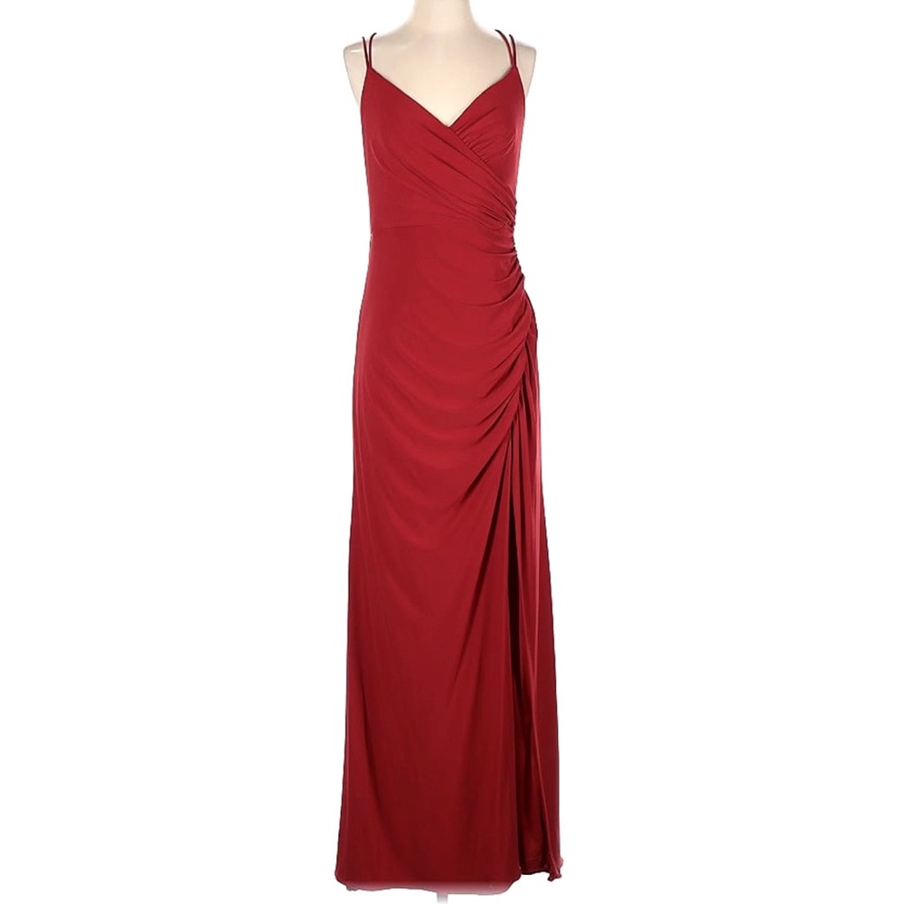 Adrianna Papell Jersey Gown Red Cardinal Full Length Formal Dress Slit Lined - 6